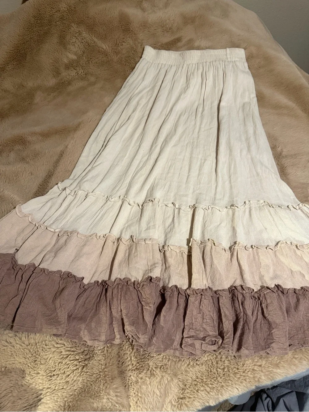 Tiered Ruffle Maxi Skirt in Cream with Taupe Trim - Picture 2 of 5